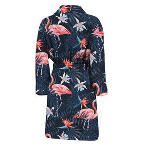 Dark Tropical Flamingo Pattern Print Men's Bathrobe