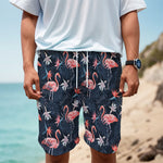 Dark Tropical Flamingo Pattern Print Men's Cargo Shorts