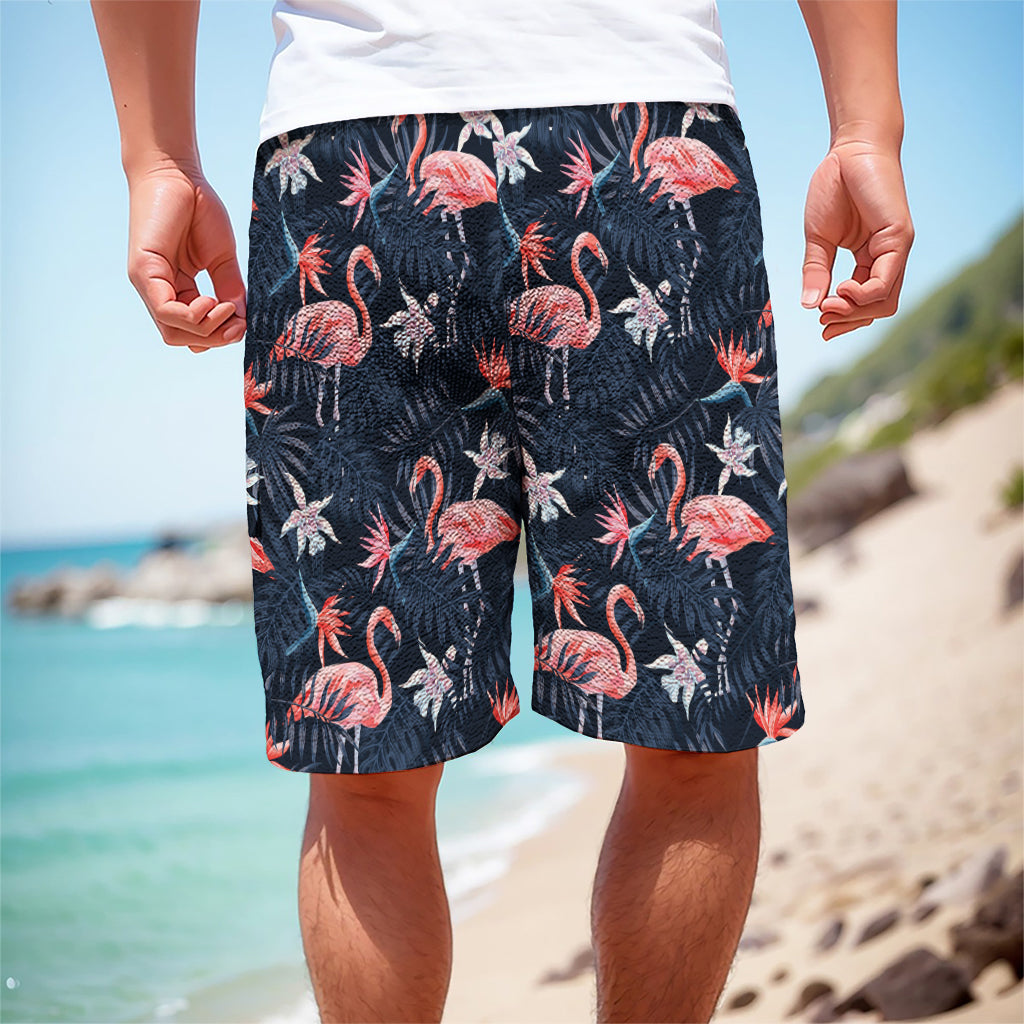 Dark Tropical Flamingo Pattern Print Men's Cargo Shorts