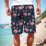 Dark Tropical Flamingo Pattern Print Men's Cargo Shorts