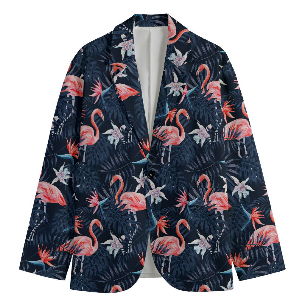 Dark Tropical Flamingo Pattern Print Men's Cotton Blazer