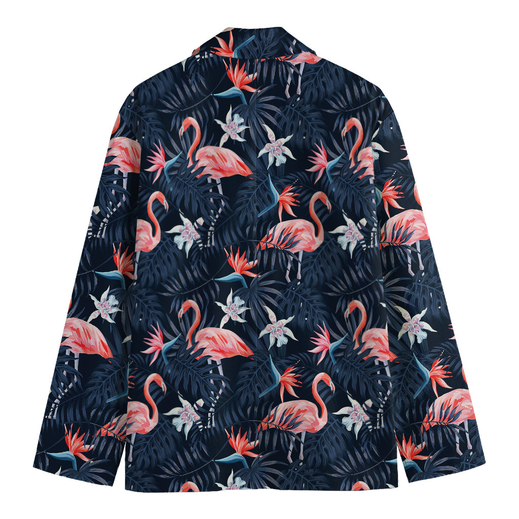 Dark Tropical Flamingo Pattern Print Men's Cotton Blazer