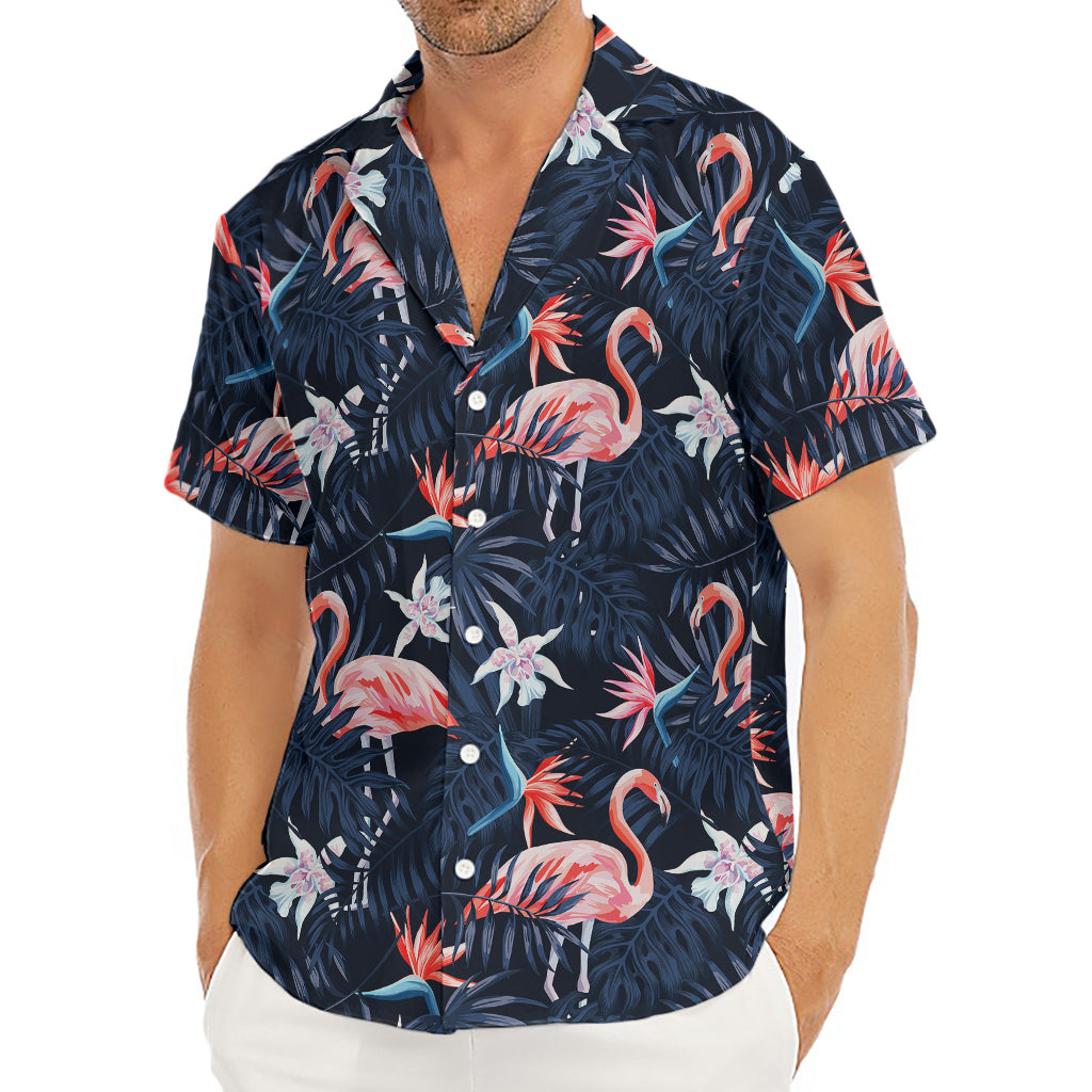 Dark Tropical Flamingo Pattern Print Men's Deep V-Neck Shirt