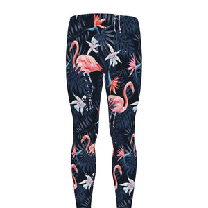 Dark Tropical Flamingo Pattern Print Men's leggings