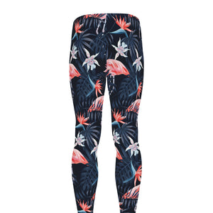 Dark Tropical Flamingo Pattern Print Men's leggings