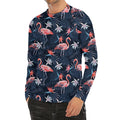 Dark Tropical Flamingo Pattern Print Men's Long Sleeve Rash Guard