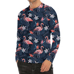 Dark Tropical Flamingo Pattern Print Men's Long Sleeve Rash Guard