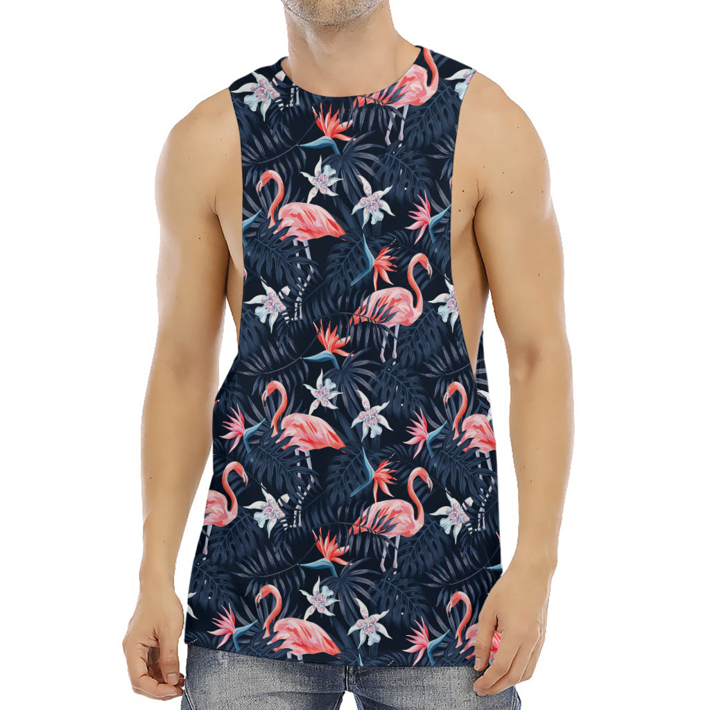 Dark Tropical Flamingo Pattern Print Men's Muscle Tank Top