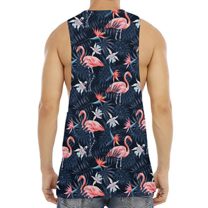 Dark Tropical Flamingo Pattern Print Men's Muscle Tank Top