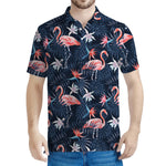 Dark Tropical Flamingo Pattern Print Men's Polo Shirt