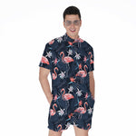 Dark Tropical Flamingo Pattern Print Men's Rompers