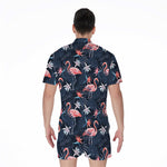Dark Tropical Flamingo Pattern Print Men's Rompers