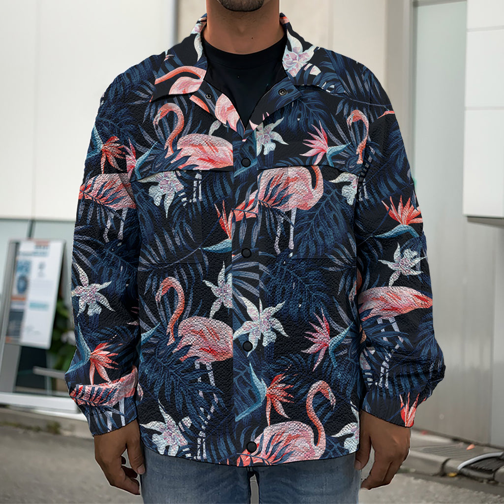 Dark Tropical Flamingo Pattern Print Men's Shirt Jacket