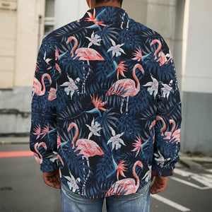 Dark Tropical Flamingo Pattern Print Men's Shirt Jacket