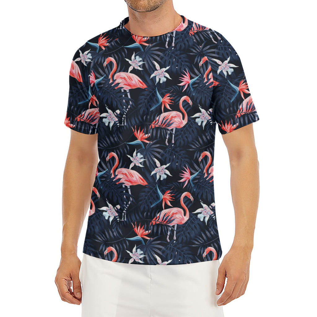 Dark Tropical Flamingo Pattern Print Men's Short Sleeve Rash Guard