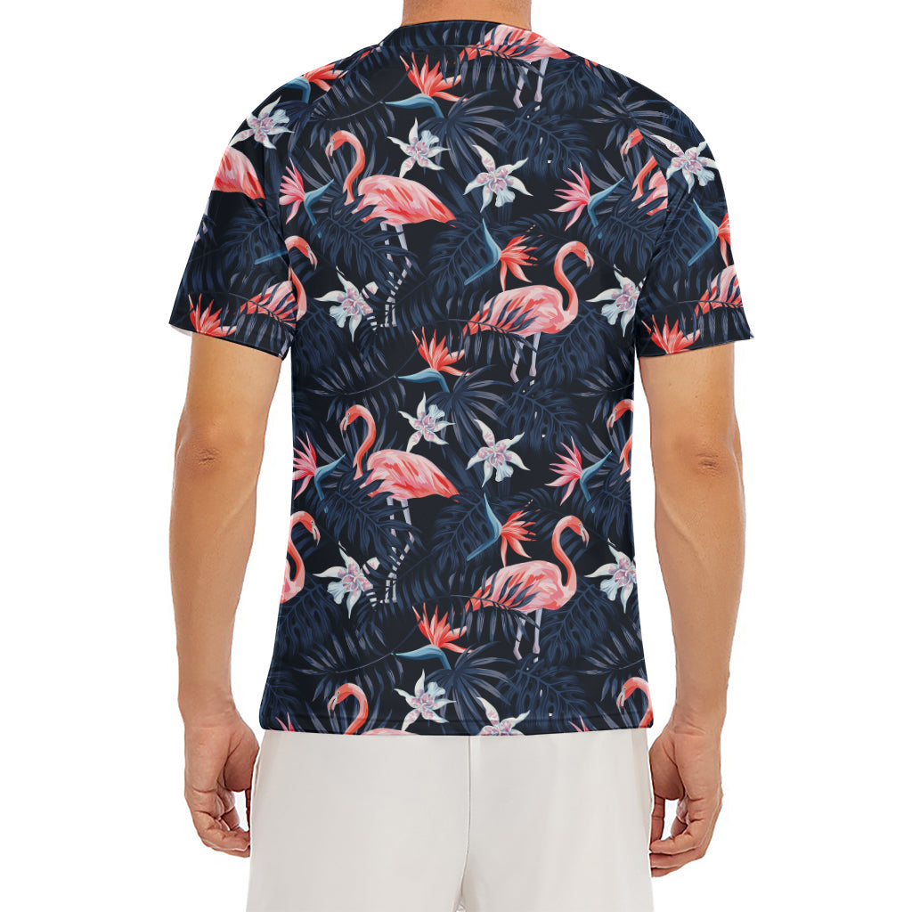 Dark Tropical Flamingo Pattern Print Men's Short Sleeve Rash Guard