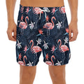 Dark Tropical Flamingo Pattern Print Men's Split Running Shorts