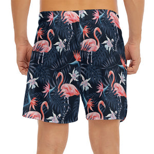 Dark Tropical Flamingo Pattern Print Men's Split Running Shorts