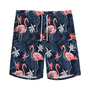 Dark Tropical Flamingo Pattern Print Men's Sports Shorts