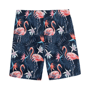 Dark Tropical Flamingo Pattern Print Men's Sports Shorts