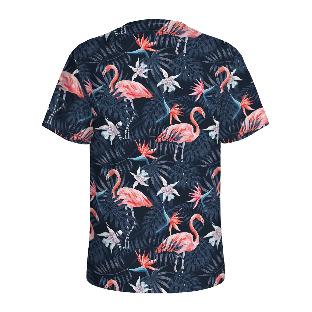 Dark Tropical Flamingo Pattern Print Men's Sports T-Shirt