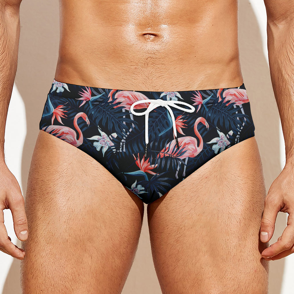 Dark Tropical Flamingo Pattern Print Men's Swim Briefs