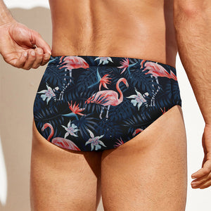 Dark Tropical Flamingo Pattern Print Men's Swim Briefs