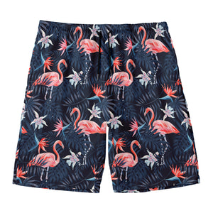 Dark Tropical Flamingo Pattern Print Men's Swim Trunks