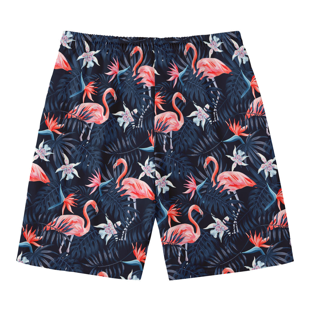 Dark Tropical Flamingo Pattern Print Men's Swim Trunks