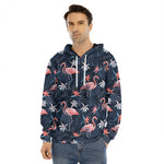 Dark Tropical Flamingo Pattern Print Men's Velvet Pullover Hoodie
