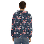 Dark Tropical Flamingo Pattern Print Men's Velvet Pullover Hoodie