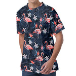 Dark Tropical Flamingo Pattern Print Men's Velvet T-Shirt