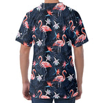 Dark Tropical Flamingo Pattern Print Men's Velvet T-Shirt