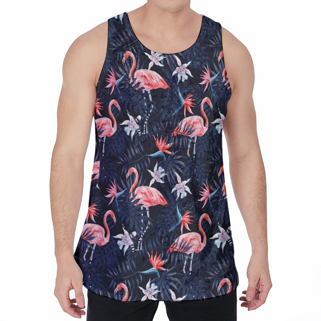 Dark Tropical Flamingo Pattern Print Men's Velvet Tank Top