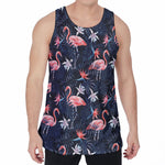 Dark Tropical Flamingo Pattern Print Men's Velvet Tank Top