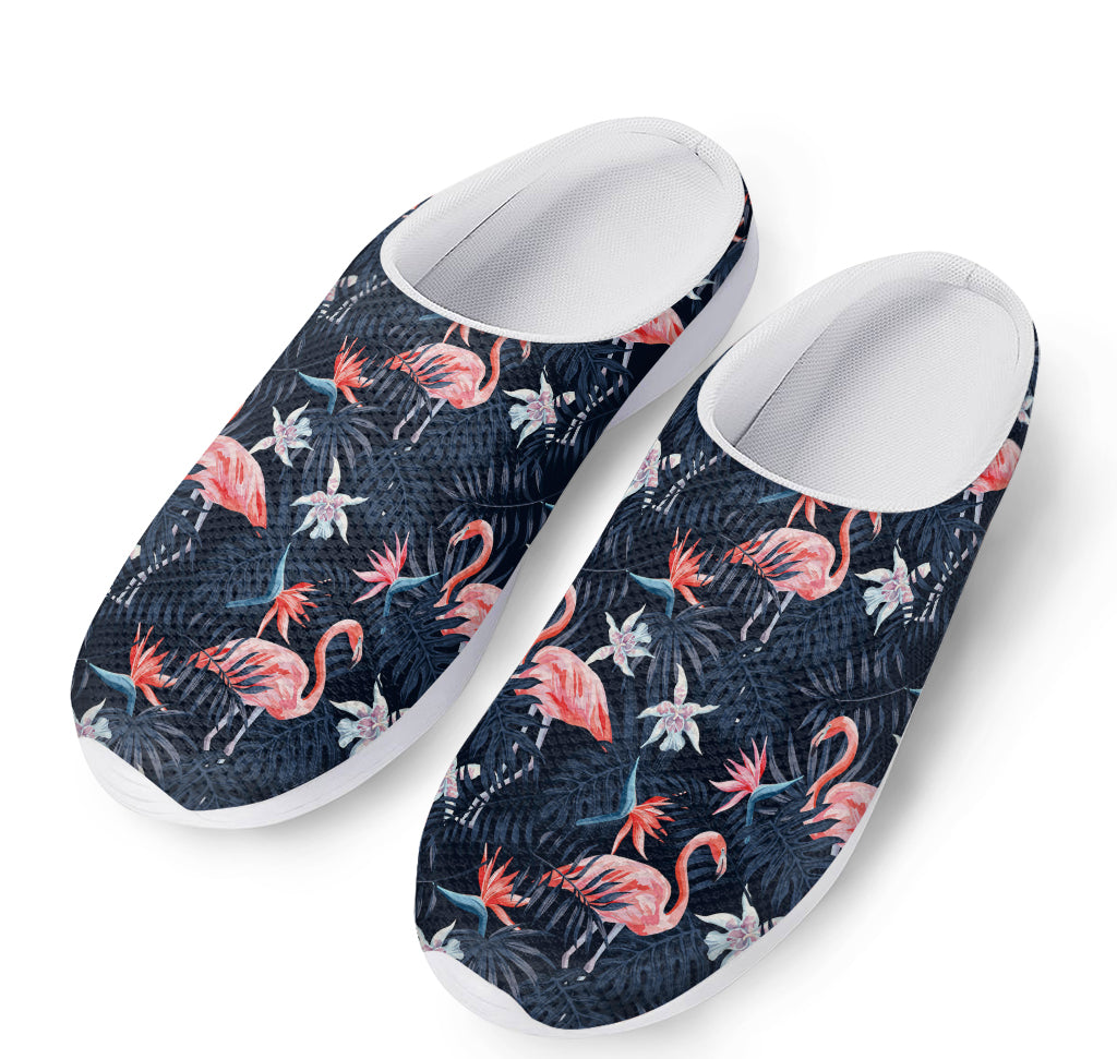 Dark Tropical Flamingo Pattern Print Mesh Casual Shoes