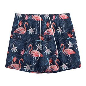 Dark Tropical Flamingo Pattern Print Mesh Shorts