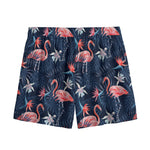 Dark Tropical Flamingo Pattern Print Mesh Shorts