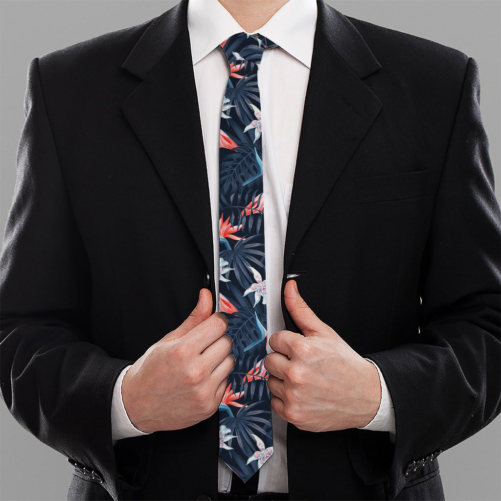 Dark Tropical Flamingo Pattern Print Necktie