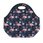 Dark Tropical Flamingo Pattern Print Neoprene Lunch Bag