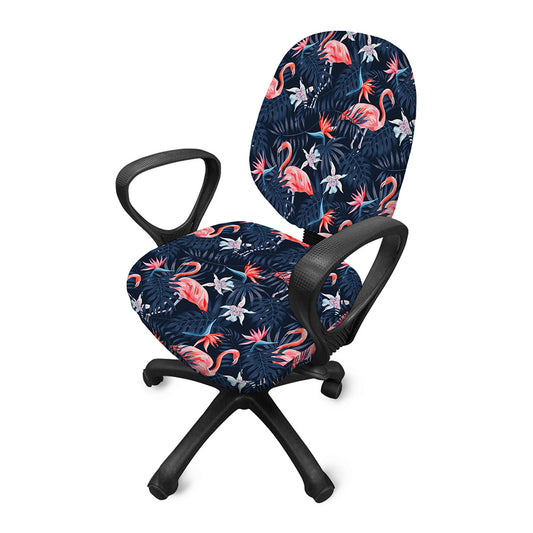 Dark Tropical Flamingo Pattern Print Office Chair Cover