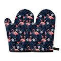 Dark Tropical Flamingo Pattern Print Oven Mitts