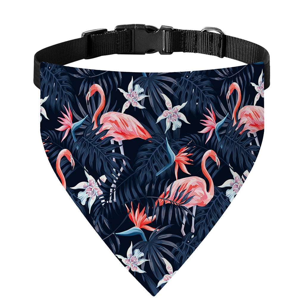 Dark Tropical Flamingo Pattern Print Over The Collar Dog Bandana