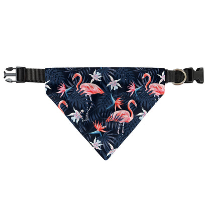 Dark Tropical Flamingo Pattern Print Over The Collar Dog Bandana