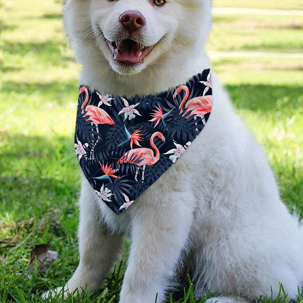 Dark Tropical Flamingo Pattern Print Over The Collar Dog Bandana