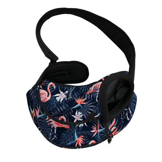 Dark Tropical Flamingo Pattern Print Pet Sling Carrier