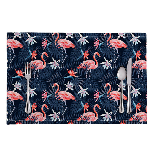 Dark Tropical Flamingo Pattern Print Placemat