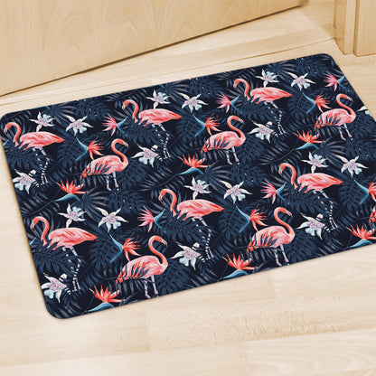 Dark Tropical Flamingo Pattern Print Polyester Doormat