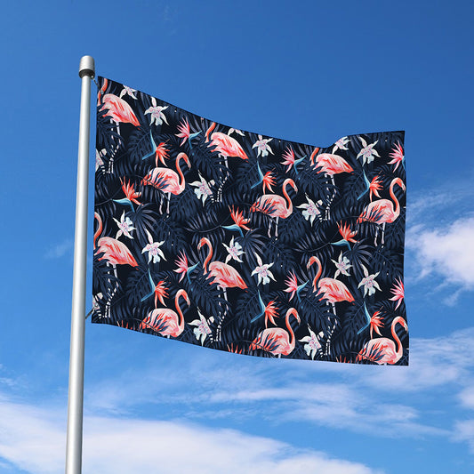 Dark Tropical Flamingo Pattern Print Polyester Flag