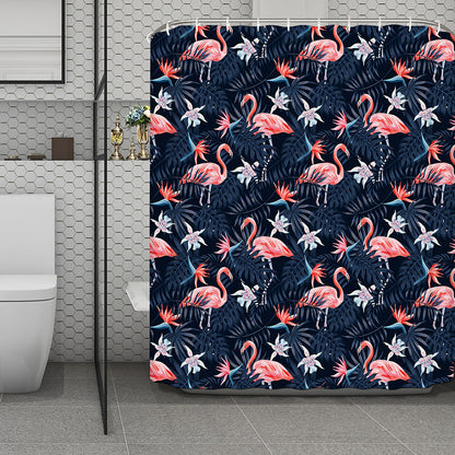 Dark Tropical Flamingo Pattern Print Polyester Shower Curtain